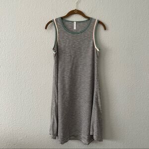 Mia & Tees Striped Mini Dress Grey White Green Trim Small